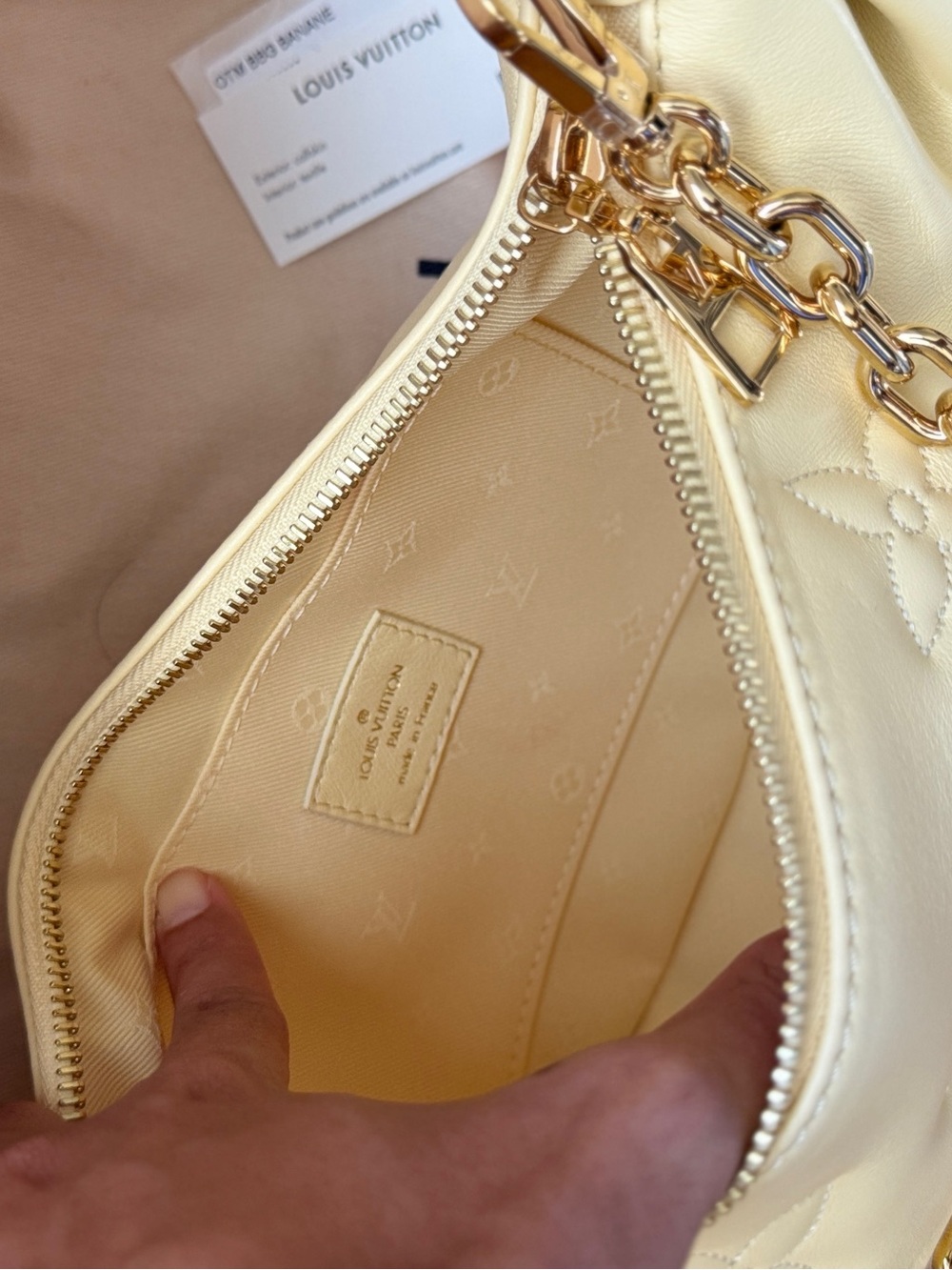 Louis Vuitton Pale Yellow Leather Crescent Shoulder Bag with Gold Chain - Picture 5 of 11